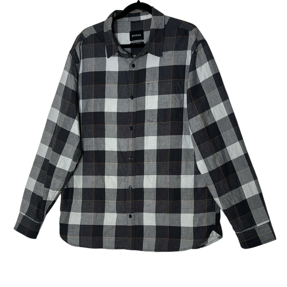 PrAna Shirt Mens XL Plaid Button‎ Up Long Sleeve Classic Outdoors Organic Cotton